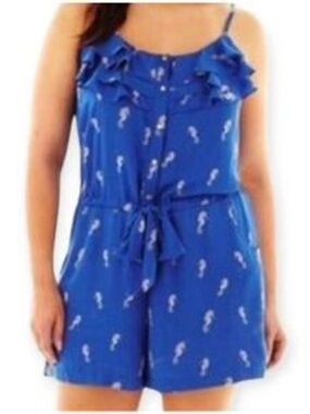 L'Amour Royal Blue Seahorse Print Tie-Waist Romper - Size XS